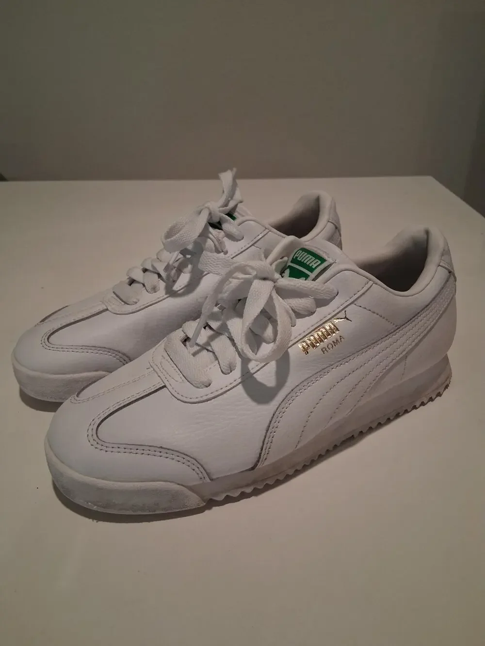 Puma Roma 24 Standard White Green 399334-03 Youth 6.5 / Women 6.5 No Insoles